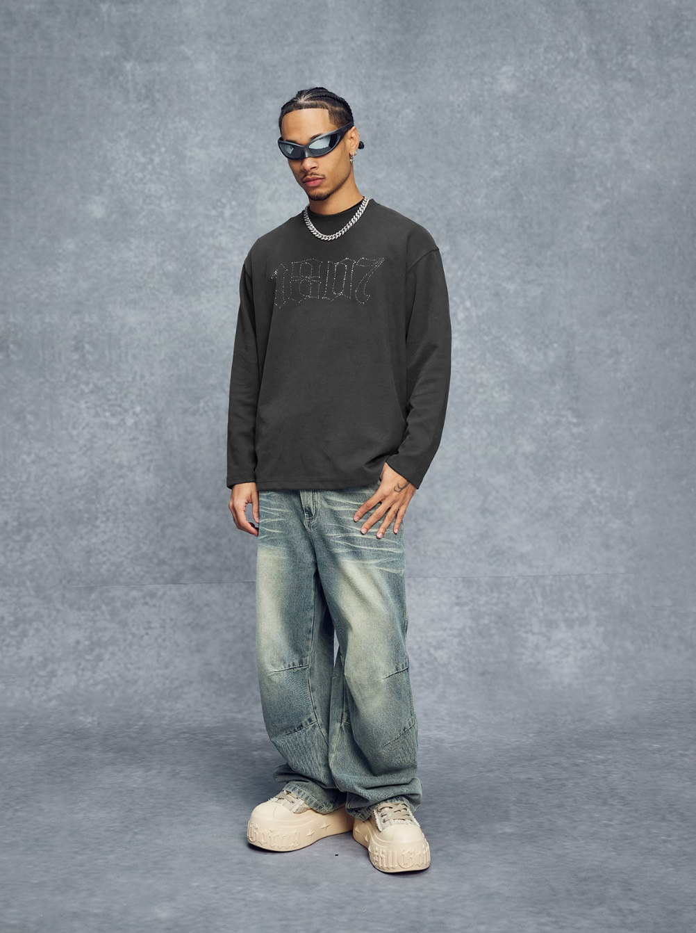 1807 Rhinestone Logo Long Sleeve Tee | Face 3 Face