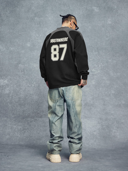 1807 Patchwork Number Sports Long Sleeve Tee | Face 3 Face