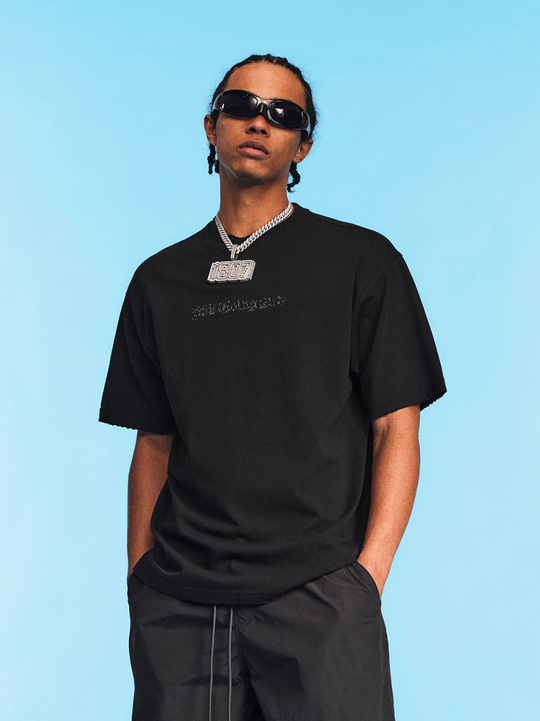 1807 Gothic Rhinestone Logo Distressed Tee | Face 3 Face