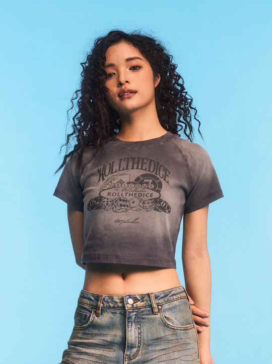 1807 Dice Print Gradient Aged Cropped Slim Tee | Face 3 Face