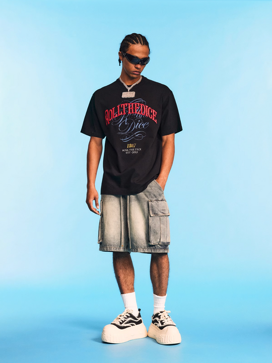 1807 ROLLTHEDICE Patch Embroidered Printed Aged Tee | Face 3 Face