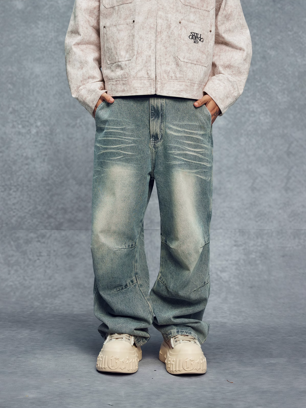 1807 3D Knee Stitch Washed Jeans | Face 3 Face