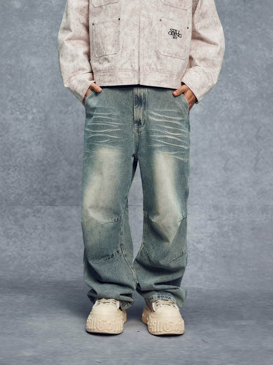 1807 3D Knee Stitch Washed Jeans | Face 3 Face