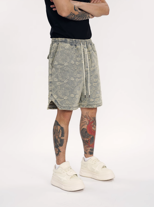 1807 Paisley Pattern Washed Denim Shorts | Face 3 Face