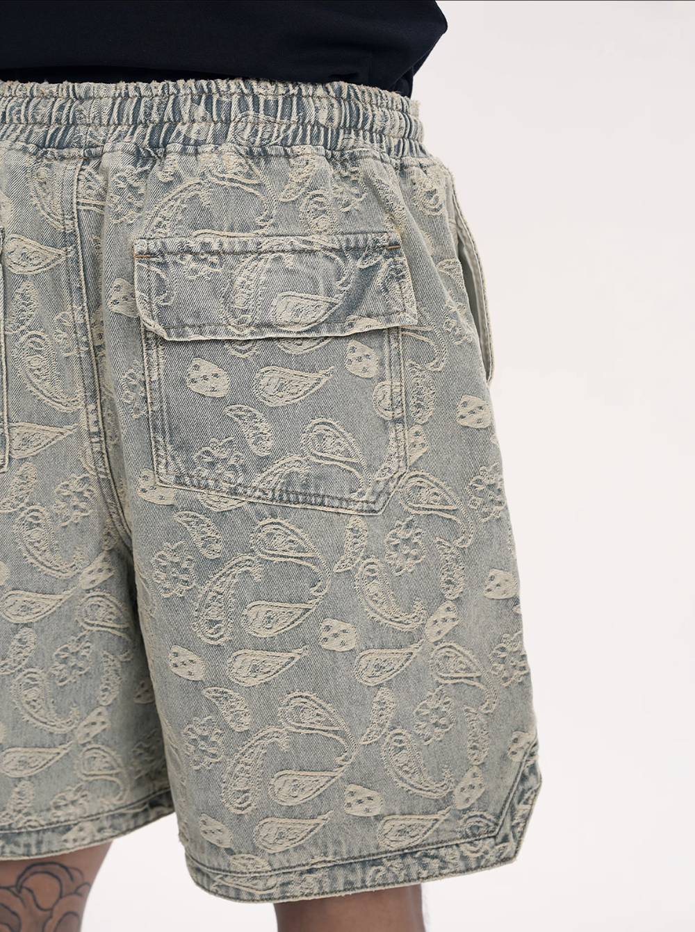 1807 Paisley Pattern Washed Denim Shorts | Face 3 Face