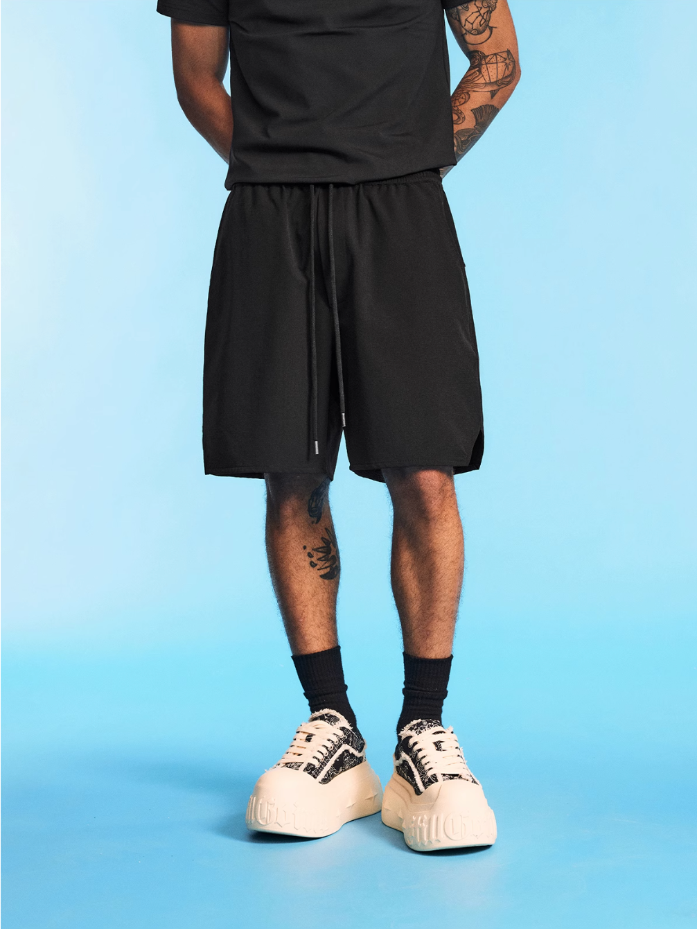 1807 Gothic Logo Stretch Nylon Track Shorts | Face 3 Face