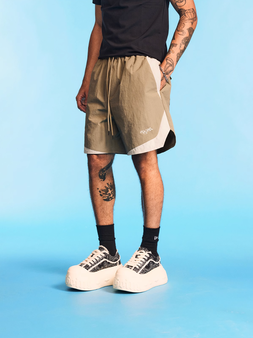 1807 Contrast Patchwork Track Shorts | Face 3 Face
