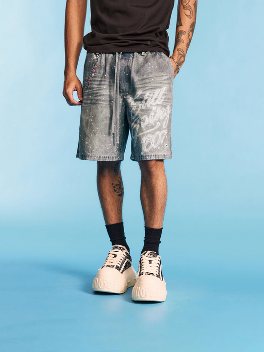 1807 SWAROVSKI Crystal Washed Denim Shorts | Face 3 Face