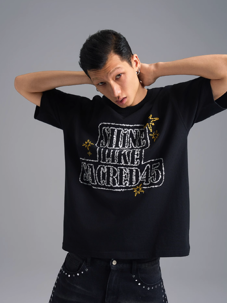 S45 Rhinestone Flash Style Slogan Tee | Face 3 Face