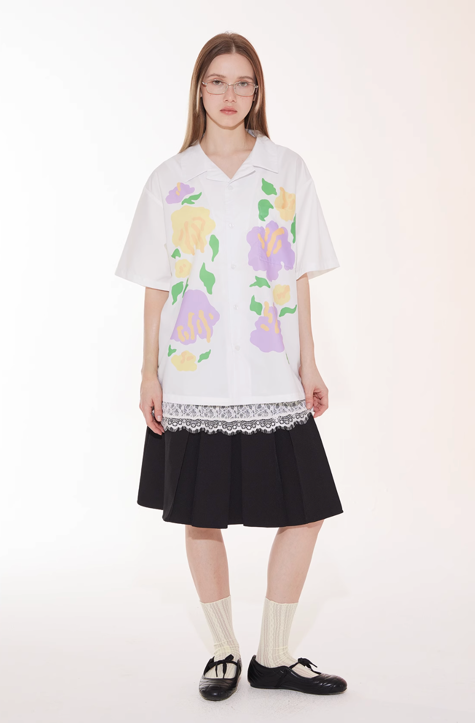 EMPTY REFERENCE Hand Painted Floral Print Short Sleeve Shirt | Face 3 Face