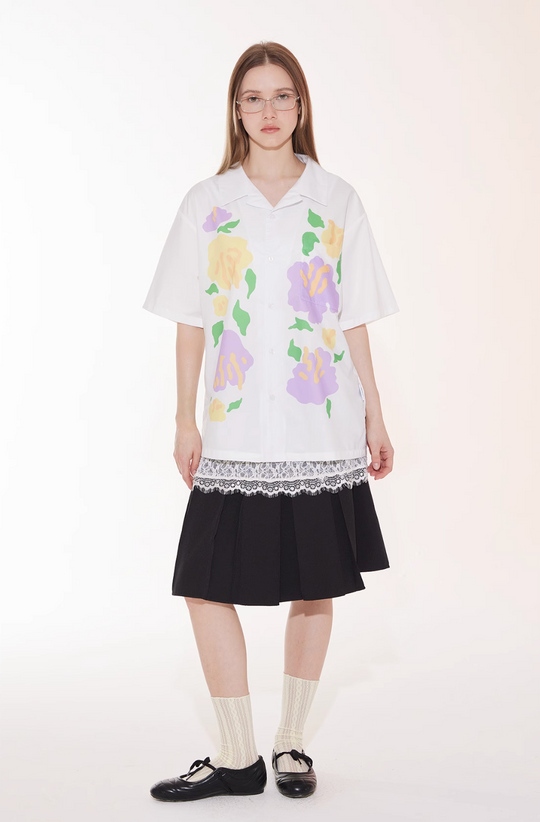 EMPTY REFERENCE Hand Painted Floral Print Short Sleeve Shirt | Face 3 Face