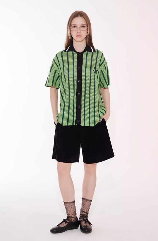 EMPTY REFERENCE Colorblock Striped Knit Short Sleeve Shirt | Face 3 Face