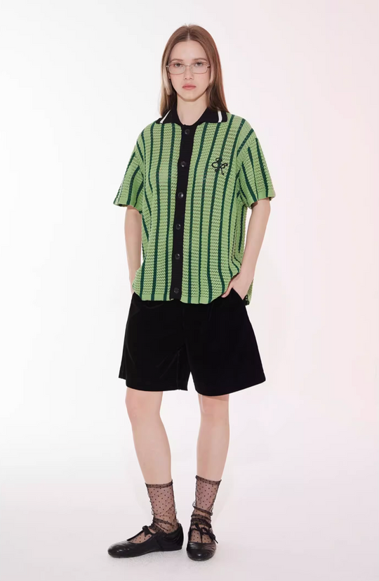 EMPTY REFERENCE Colorblock Striped Knit Short Sleeve Shirt | Face 3 Face