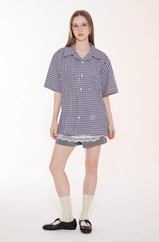EMPTY REFERENCE Star Pocket Patchwork Plaid Short Sleeve Shirt | Face 3 Face