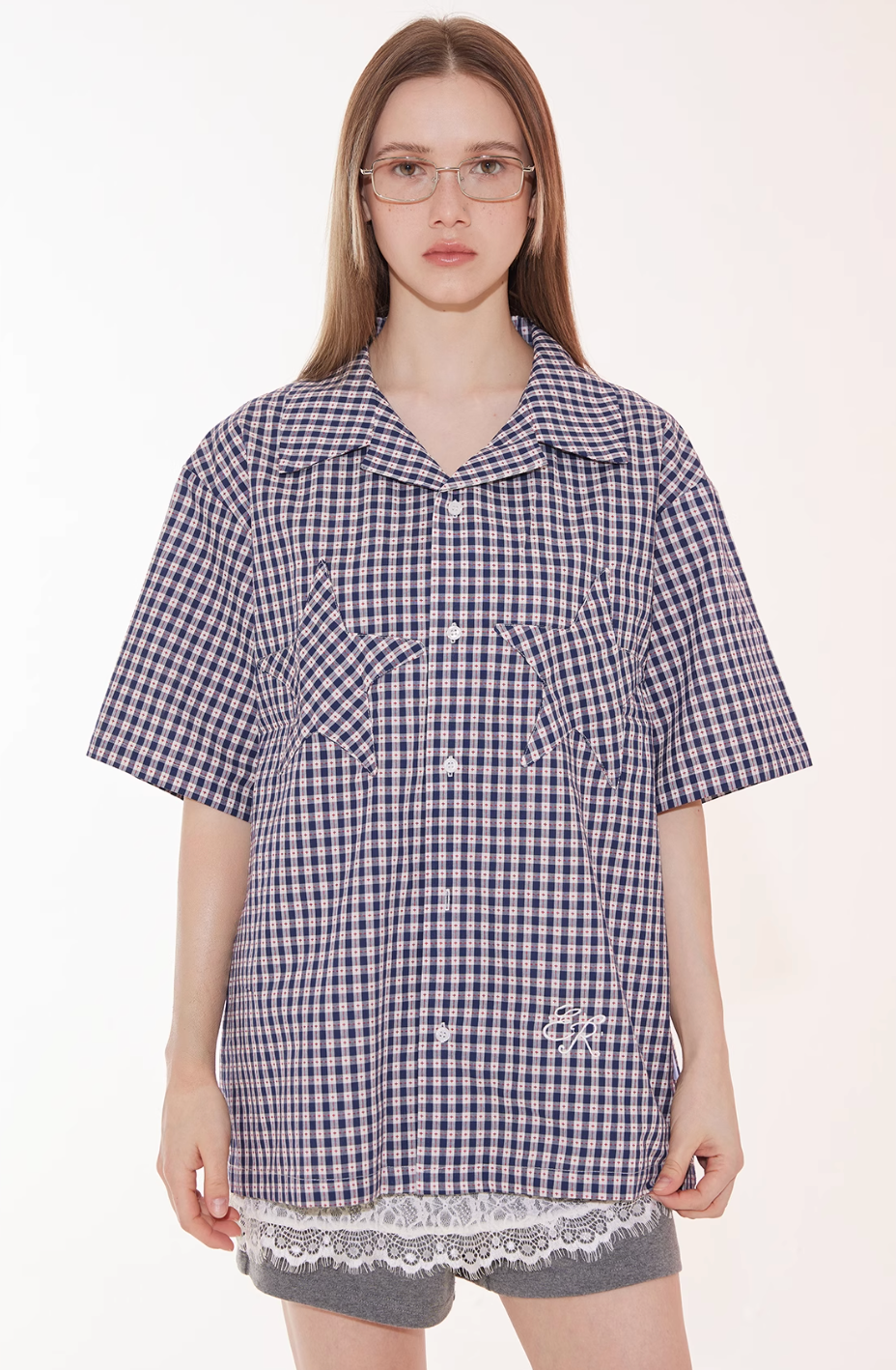 EMPTY REFERENCE Star Pocket Patchwork Plaid Short Sleeve Shirt | Face 3 Face