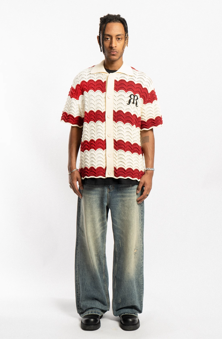 EMPTY REFERENCE Wave Colorblock Knit Short Sleeve Shirt | Face 3 Face