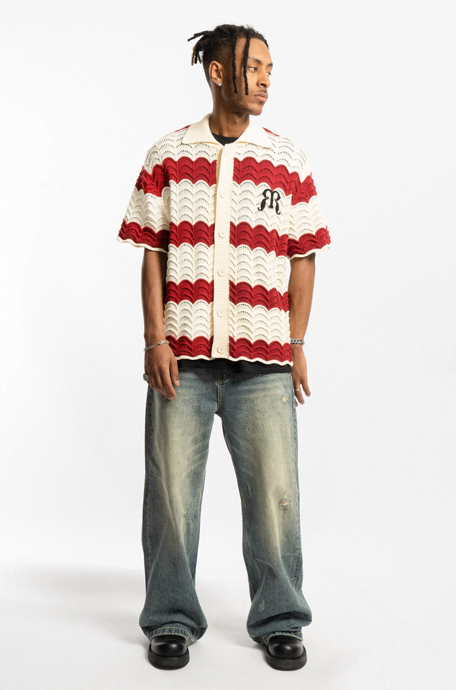 EMPTY REFERENCE Wave Colorblock Knit Short Sleeve Shirt | Face 3 Face