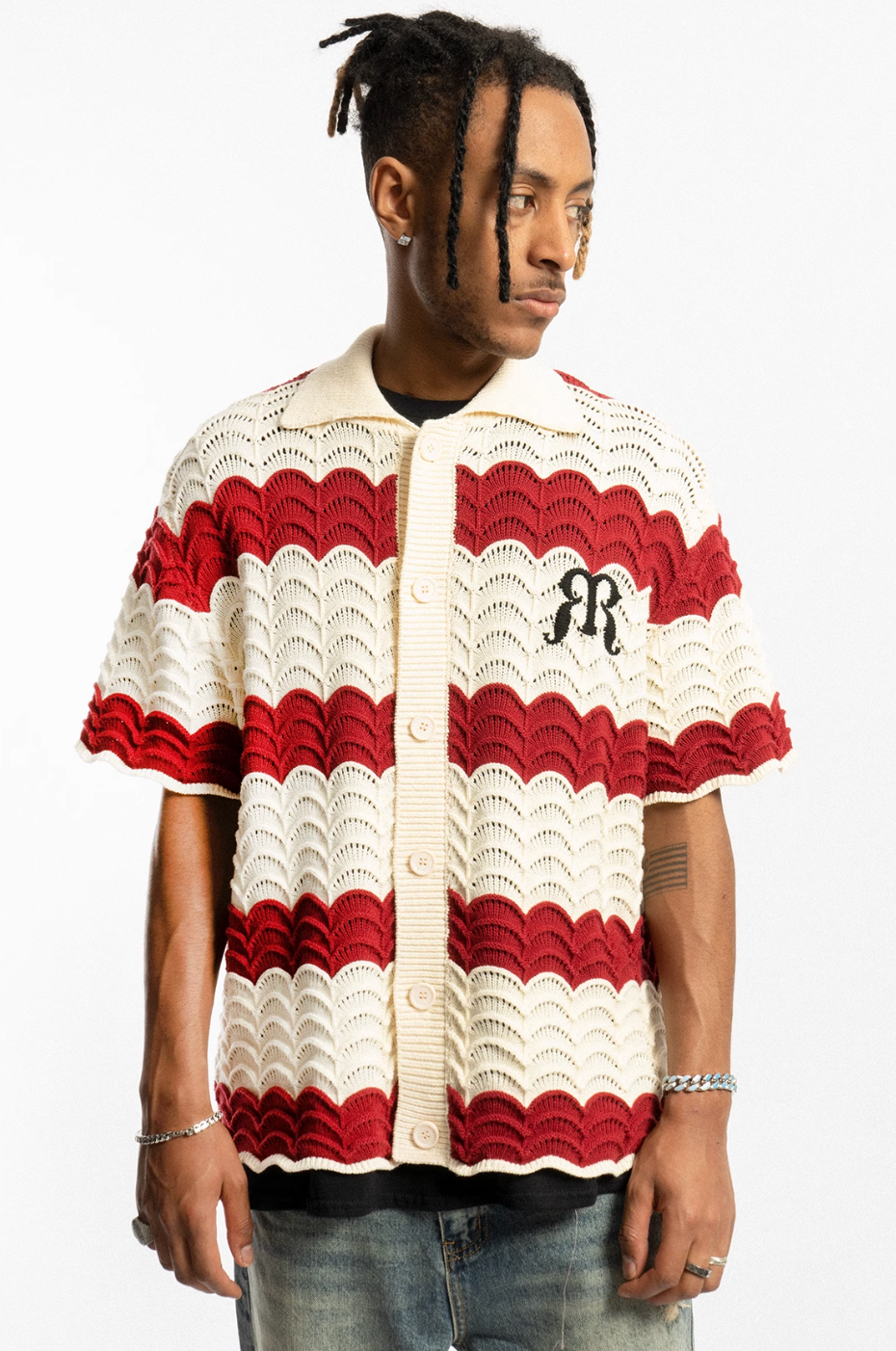 EMPTY REFERENCE Wave Colorblock Knit Short Sleeve Shirt | Face 3 Face