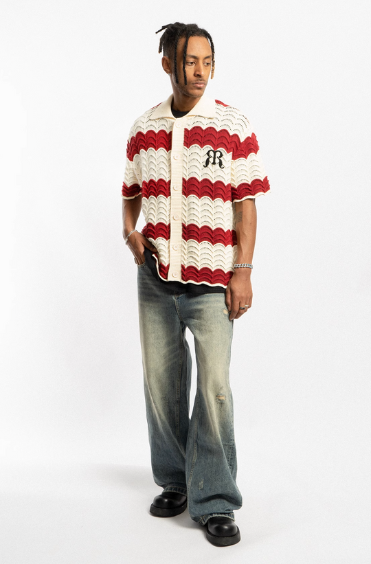 EMPTY REFERENCE Wave Colorblock Knit Short Sleeve Shirt | Face 3 Face