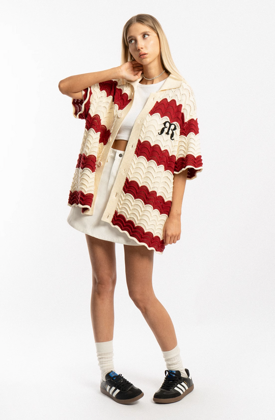 EMPTY REFERENCE Wave Colorblock Knit Short Sleeve Shirt | Face 3 Face