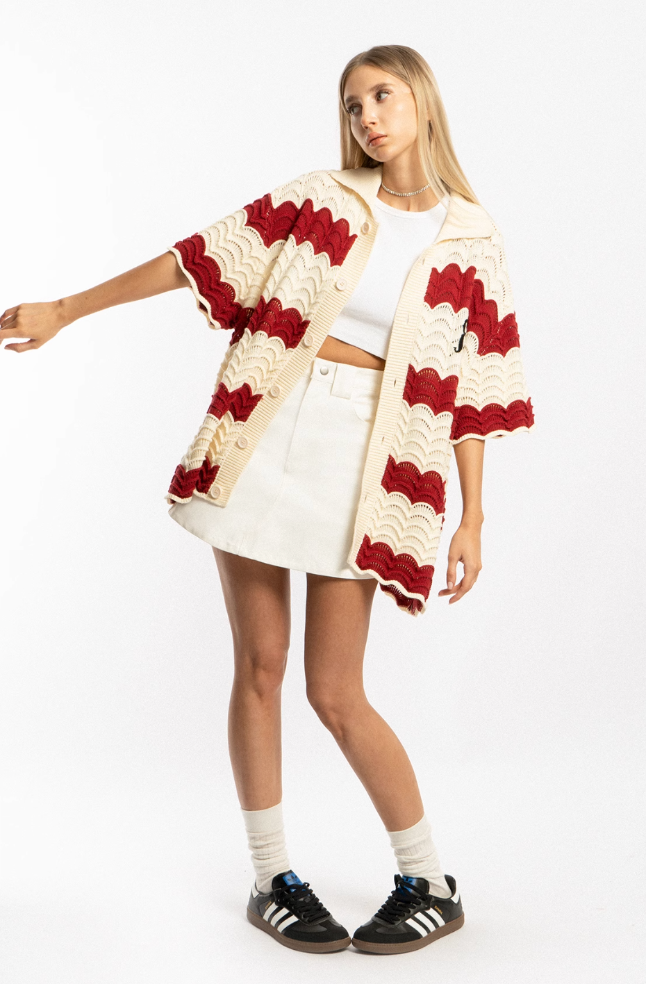 EMPTY REFERENCE Wave Colorblock Knit Short Sleeve Shirt | Face 3 Face