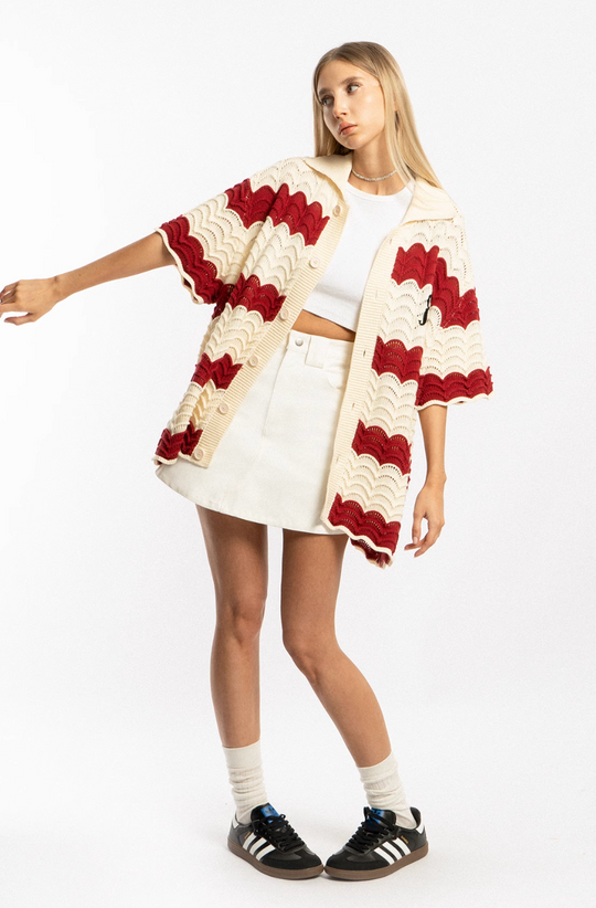 EMPTY REFERENCE Wave Colorblock Knit Short Sleeve Shirt | Face 3 Face