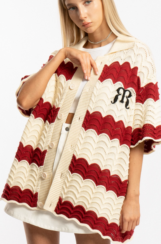 EMPTY REFERENCE Wave Colorblock Knit Short Sleeve Shirt | Face 3 Face