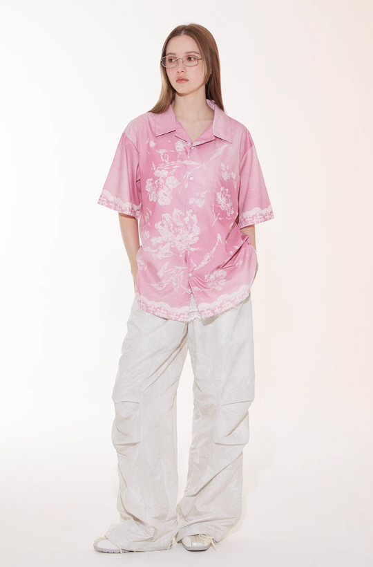 EMPTY REFERENCE Tie Dye Gradient Flower Short Sleeve Shirt | Face 3 Face