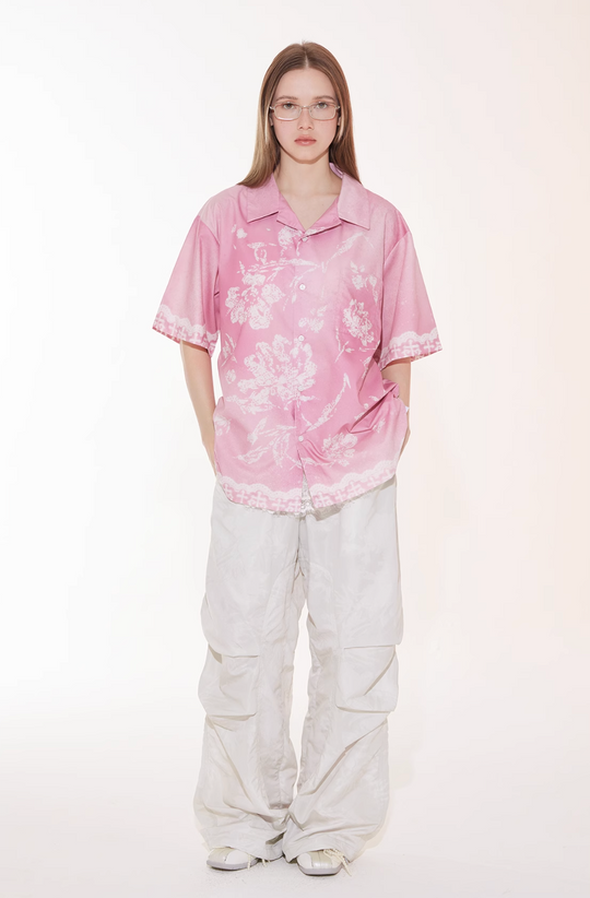 EMPTY REFERENCE Tie Dye Gradient Flower Short Sleeve Shirt | Face 3 Face