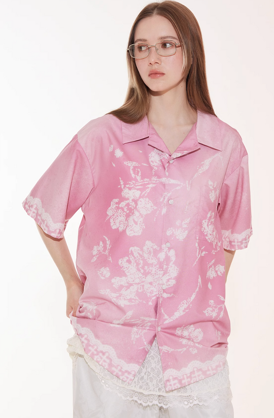 EMPTY REFERENCE Tie Dye Gradient Flower Short Sleeve Shirt | Face 3 Face