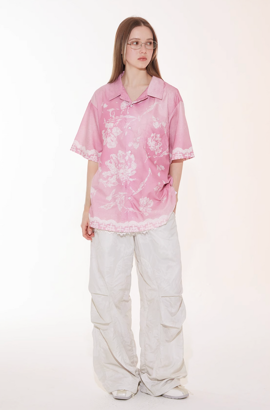 EMPTY REFERENCE Tie Dye Gradient Flower Short Sleeve Shirt | Face 3 Face