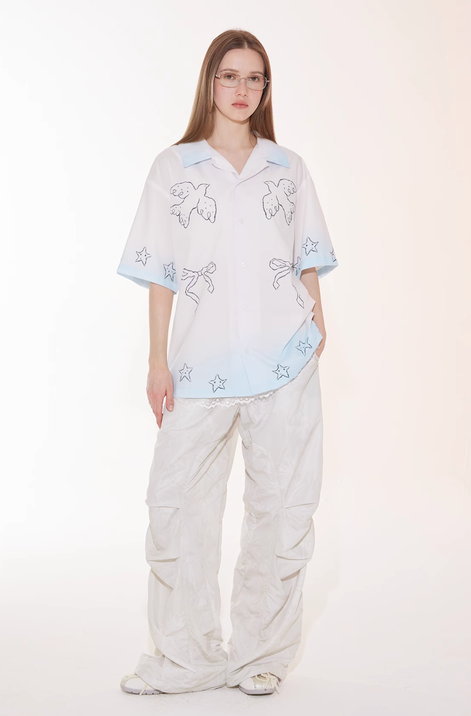 EMPTY REFERENCE Gradient Pigeon Print Short Sleeve Shirt | Face 3 Face