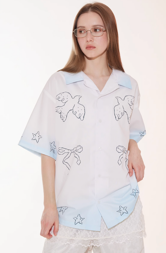 EMPTY REFERENCE Gradient Pigeon Print Short Sleeve Shirt | Face 3 Face
