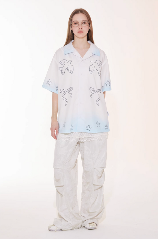 EMPTY REFERENCE Gradient Pigeon Print Short Sleeve Shirt | Face 3 Face