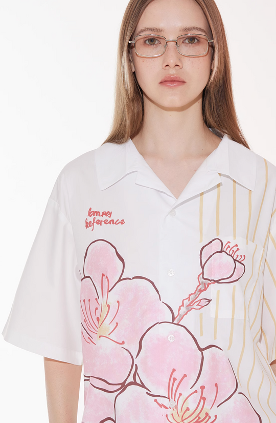EMPTY REFERENCE Striped Floral Print Short Sleeve Shirt | Face 3 Face