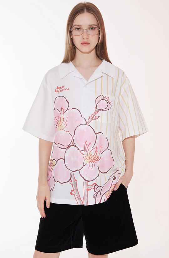 EMPTY REFERENCE Striped Floral Print Short Sleeve Shirt | Face 3 Face