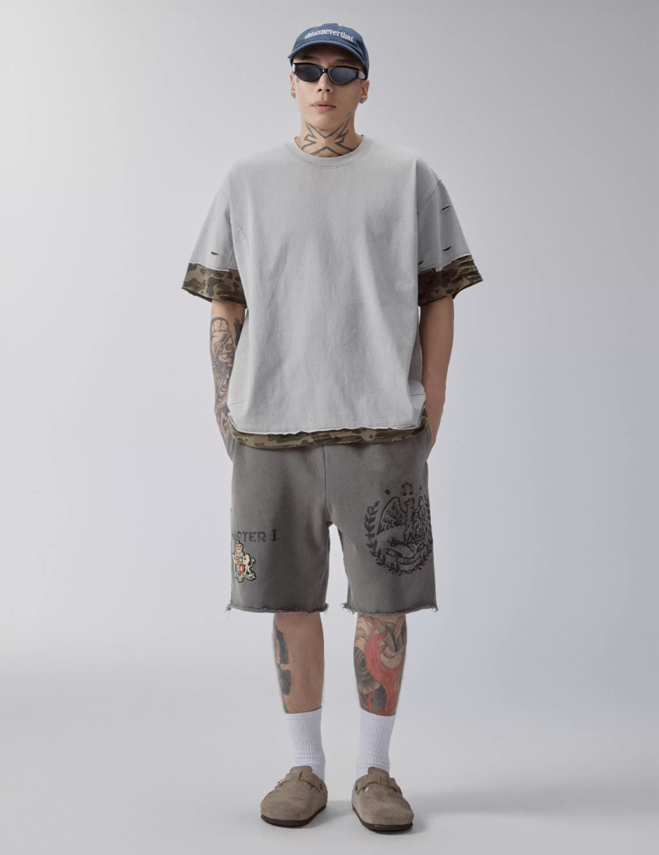 F2CE Old Washed Print Sweat Shorts | Face 3 Face