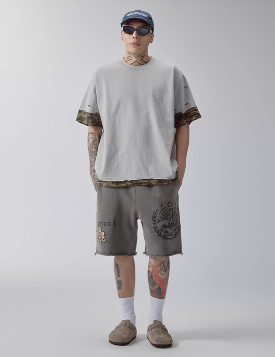 F2CE Old Washed Print Sweat Shorts | Face 3 Face