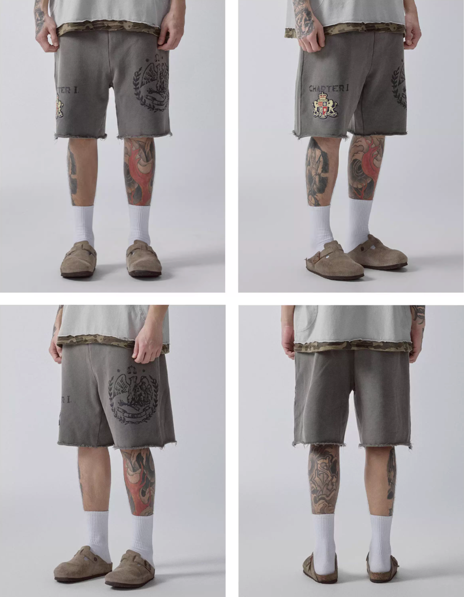 F2CE Old Washed Print Sweat Shorts | Face 3 Face