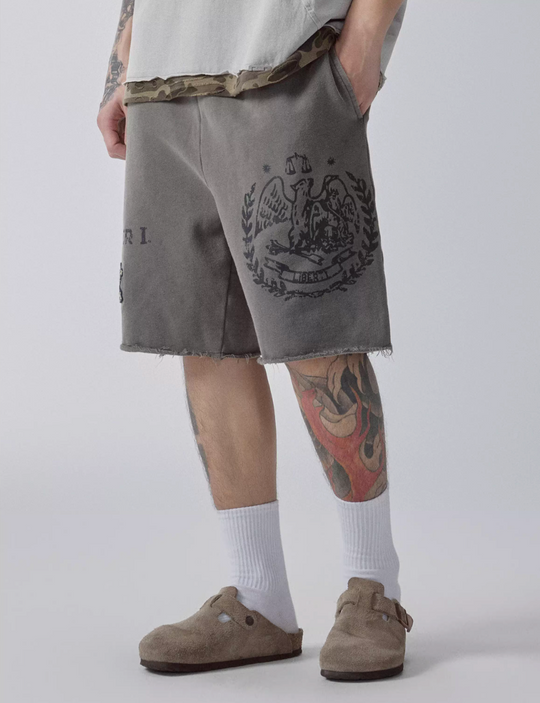 F2CE Old Washed Print Sweat Shorts | Face 3 Face
