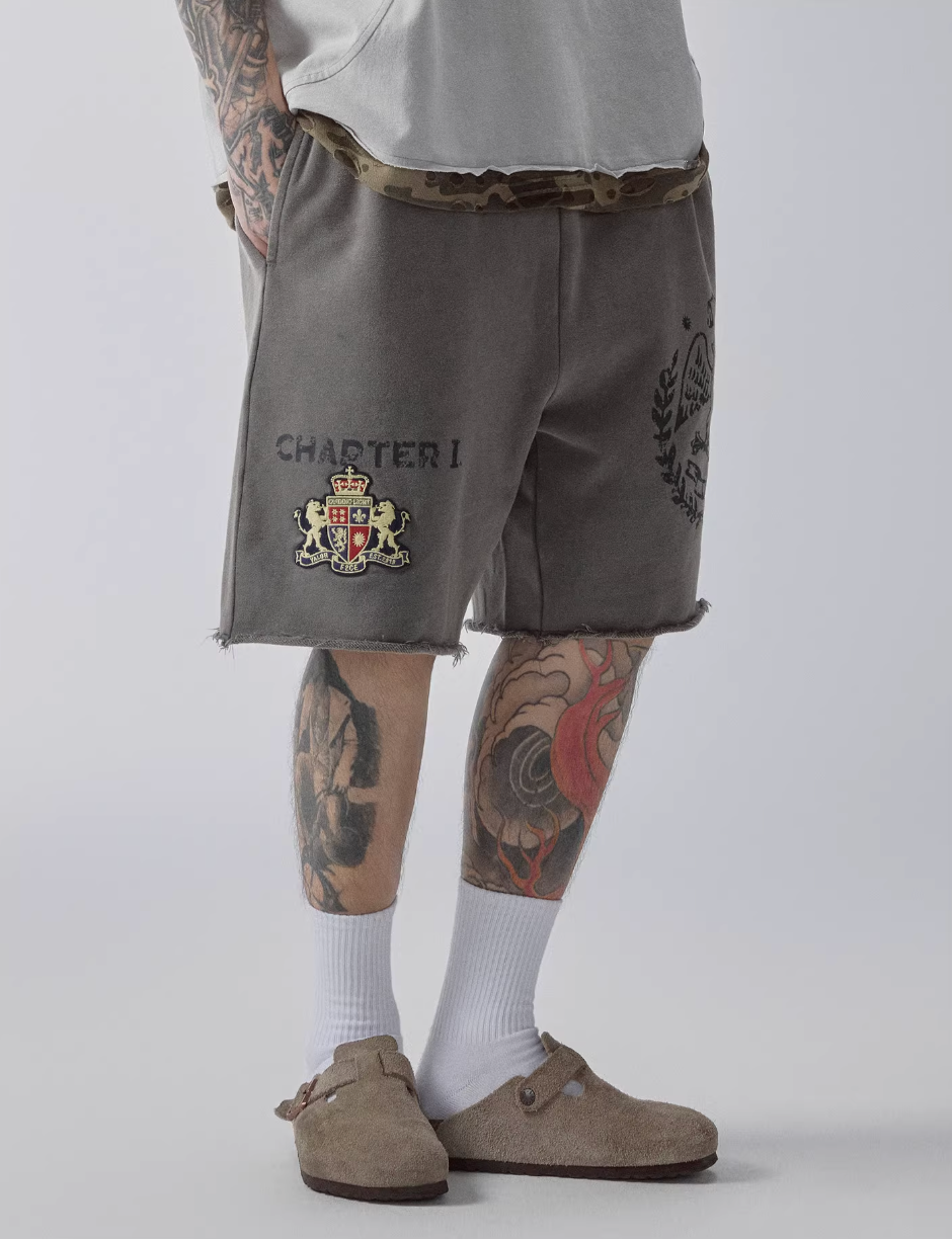 F2CE Old Washed Print Sweat Shorts | Face 3 Face