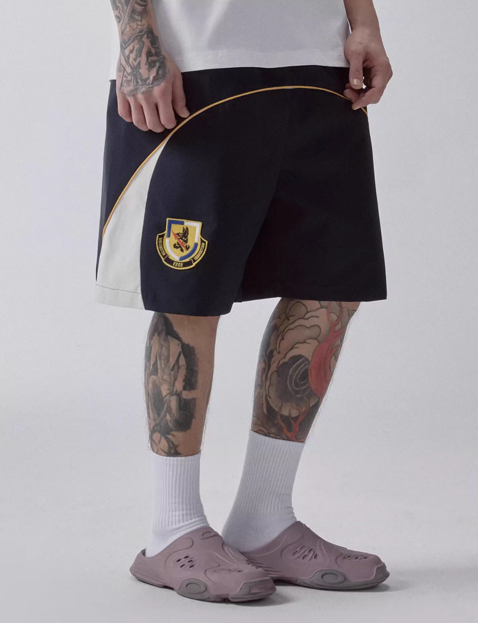 F2CE Contrast Color Patch Embroidered Track Shorts | Face 3 Face