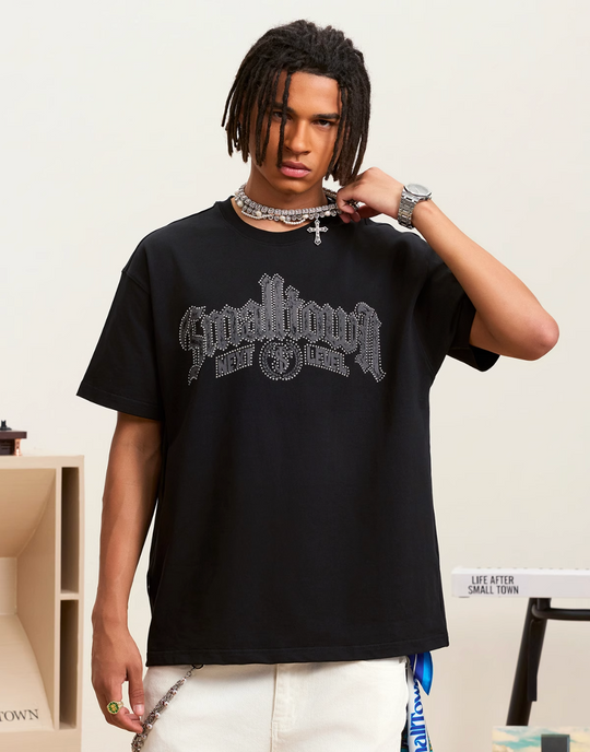 Small Town Kid Gothic Studded Logo Print Tee | Face 3 Face