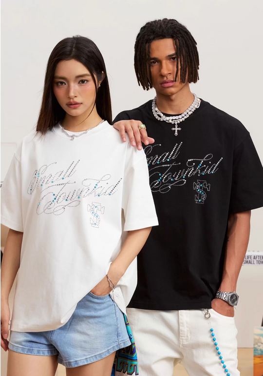 Small Town Kid Rhinestone Jewelry Lettering Tee | Face 3 Face
