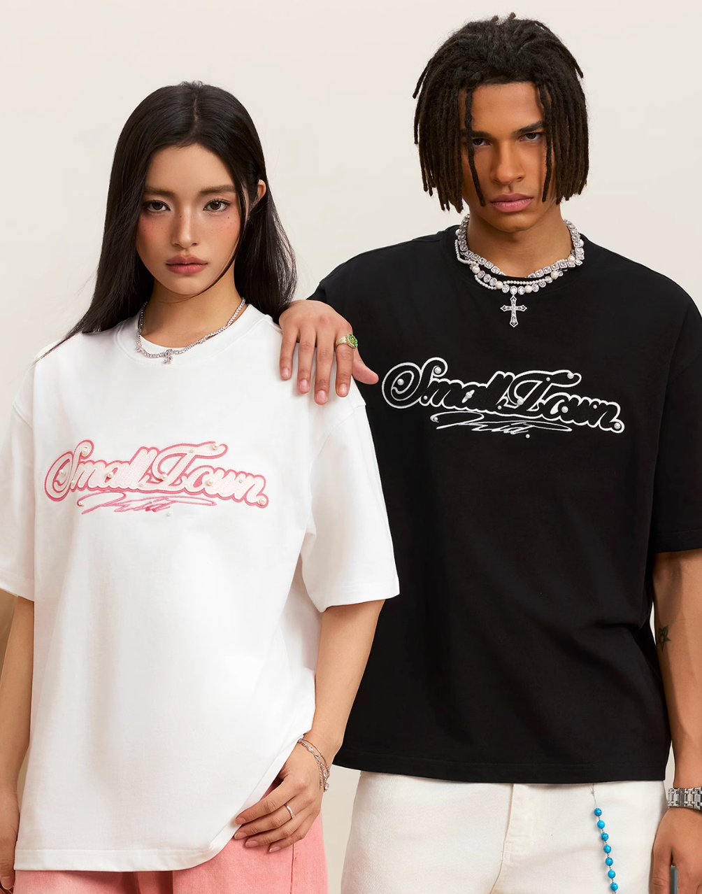 Small Town Kid Pearl Layered Embroidery Tee | Face 3 Face