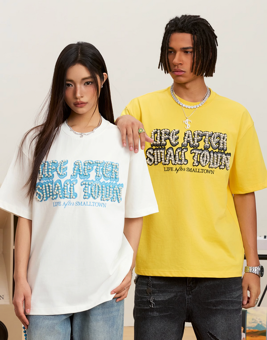 Small Town Kid Pearl Embroidered Leather Patch Tee | Face 3 Face