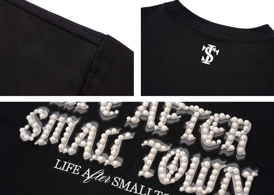 Small Town Kid Pearl Embroidered Leather Patch Tee | Face 3 Face