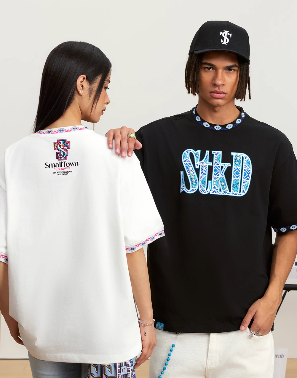 Small Town Kid STKD Embroidered Ethnic Pattern Pearl Tee | Face 3 Face