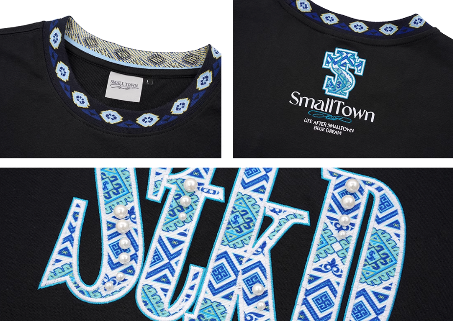 Small Town Kid STKD Embroidered Ethnic Pattern Pearl Tee | Face 3 Face