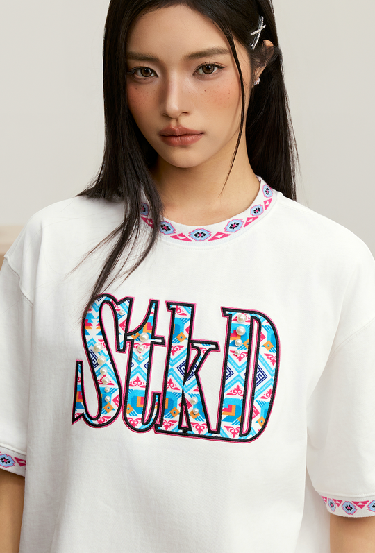 Small Town Kid STKD Embroidered Ethnic Pattern Pearl Tee | Face 3 Face